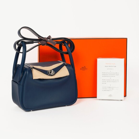 Hermes Lindy II Mini Verso Bleu Navy & Bleu Frida Swift PHW Shoulder Bag - Picture 14 of 14
